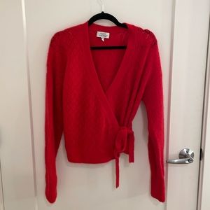& Other stories eyelet stitch wool mohair blend wrap cardigan red M